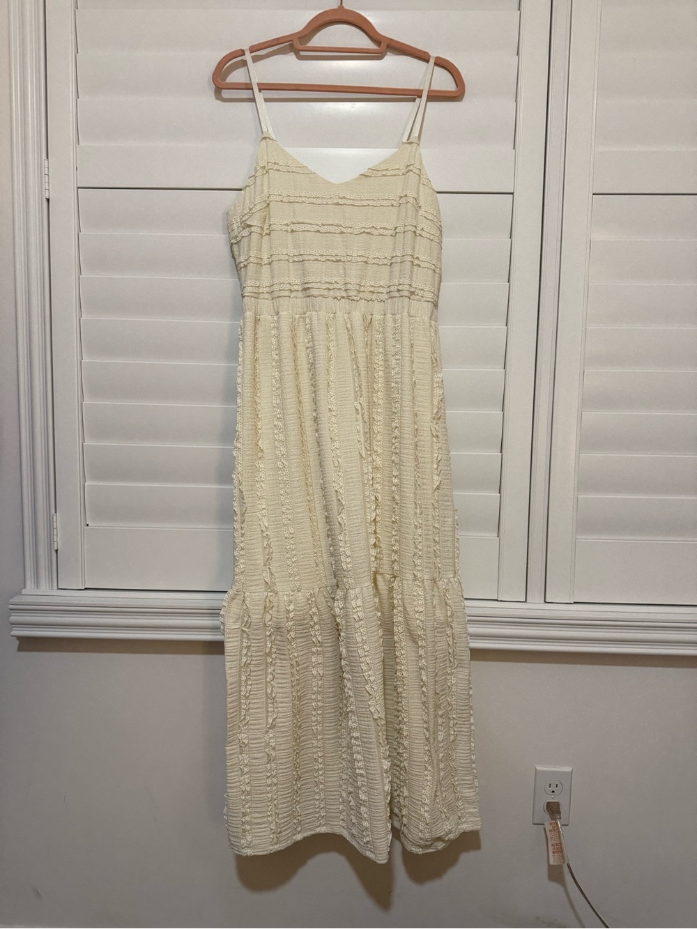 Good Luck Gem Cream Textured Maxi Dress with Spaghetti Straps